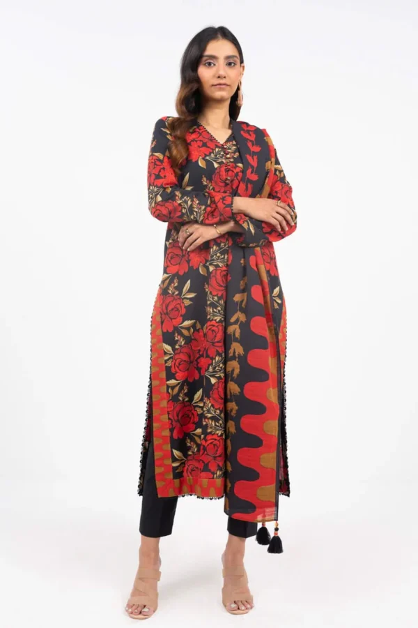 alkaram Unstitched 3-Piece Printed Khaddar Suit With Light Khaddar Dupatta Color: Black